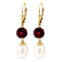 Pearl and Garnet Droplet Earrings 11.1ctw in 9ct Gold