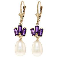 pearl and amethyst ternary drop earrings 935ctw in 9ct gold