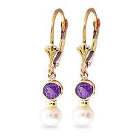 pearl and amethyst drop earrings 27ctw in 9ct gold