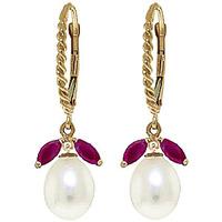 Pearl and Ruby Snowdrop Twist Earrings 9.0ctw in 9ct Gold