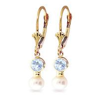 pearl and aquamarine drop earrings 27ctw in 9ct gold