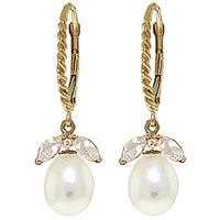 Pearl and White Topaz Snowdrop Twist Earrings 9.0ctw in 9ct Gold