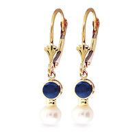 Pearl and Sapphire Drop Earrings 2.7ctw in 9ct Gold