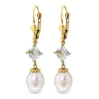 Pearl and Aquamarine Droplet Earrings 9.5ctw in 9ct Gold