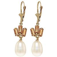 pearl and citrine ternary drop earrings 935ctw in 9ct gold