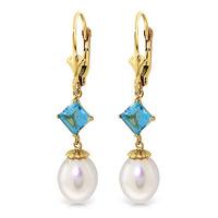 Pearl and Blue Topaz Droplet Earrings 9.5ctw in 9ct Gold