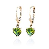 Peridot Heart Drop Earrings 3.25ctw in 9ct Gold