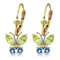 peridot and blue topaz butterfly drop earrings 124ctw in 9ct gold