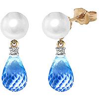 pearl diamond and blue topaz stud earrings 65ctw in 9ct gold