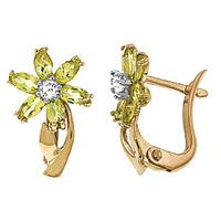 Peridot and Diamond Flower Petal Stud Earrings 1.0ctw in 9ct Gold