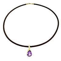 Pear Cut Amethyst Leather Pendant Necklace 4.7ct in 9ct Gold