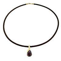 Pear Cut Garnet Leather Pendant Necklace 4.7ct in 9ct Gold
