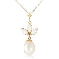 Pearl and Opal Petal Pendant Necklace 4.75ctw in 9ct Gold