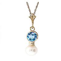 pearl and blue topaz pendant necklace 123ctw in 9ct gold