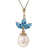 Pearl and Blue Topaz Petal Pendant Necklace 4.75ctw in 9ct Gold