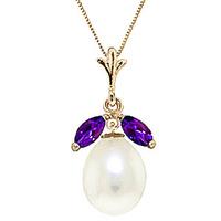 Pearl and Amethyst Pendant Necklace 4.5ctw in 9ct Gold