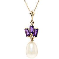 Pearl and Amethyst Ternary Pendant Necklace 4.68ctw in 9ct Gold