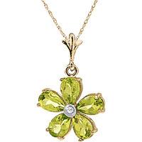 Peridot and Diamond Flower Petal Pendant Necklace 2.2ctw in 9ct Gold