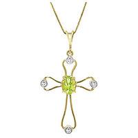 peridot and diamond venetian cross pendant necklace 045ct in 9ct gold