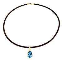 Pear Cut Blue Topaz Leather Pendant Necklace 4.7ct in 9ct Gold