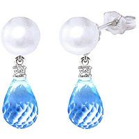 pearl diamond and blue topaz stud earrings 65ctw in 9ct white gold