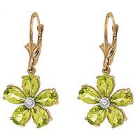 Peridot and Diamond Flower Petal Drop Earrings 4.4ctw in 9ct Gold