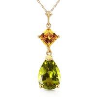 Peridot and Citrine Droplet Pendant Necklace 2.0ctw in 9ct Gold