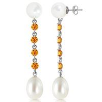 Pearl and Citrine by the Yard Drop Earrings 11.0ctw in 9ct White Gold