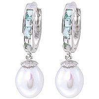 pearl and aquamarine huggie earrings 93ctw in 9ct white gold