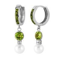 peridot and pearl huggie earrings 43ctw in 9ct white gold