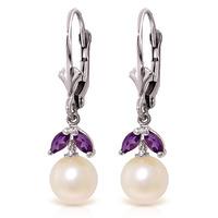 Pearl and Amethyst Dewdrop Earrings 4.4ctw in 9ct White Gold