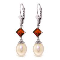 Pearl and Garnet Droplet Earrings 9.5ctw in 9ct White Gold