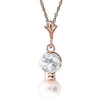 Pearl and Aquamarine Pendant Necklace 1.23ctw in 9ct Rose Gold