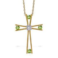 Peridot and Diamond Cross Pendant Necklace 0.4ctw in 9ct Gold