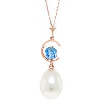 pearl and blue topaz pendant necklace 45ctw in 9ct rose gold