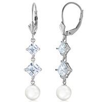 Pearl and Aquamarine Drop Earrings 6.5ctw in 9ct White Gold