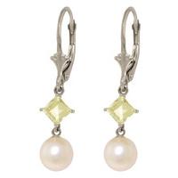 Pearl and Aquamarine Drop Earrings 5.0ctw in 9ct White Gold