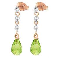 Peridot and Diamond Chain Droplet Earrings 3.0ctw in 9ct Rose Gold