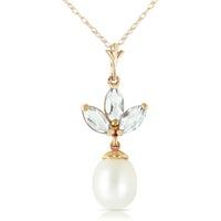 Pearl and Green Amethyst Petal Pendant Necklace 4.75ctw in 9ct Gold