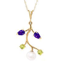 pearl amethyst and peridot vine pendant necklace 27ctw in 9ct gold