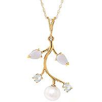 Pearl, Opal and Aquamarine Vine Pendant Necklace 2.45ctw in 9ct Gold