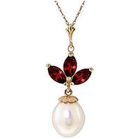 pearl and garnet petal pendant necklace 475ctw in 9ct gold