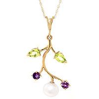 pearl amethyst and peridot vine pendant necklace 27ctw in 9ct gold