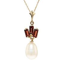 Pearl and Garnet Ternary Pendant Necklace 4.68ctw in 9ct Gold