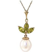 Pearl and Peridot Petal Pendant Necklace 4.75ctw in 9ct Gold