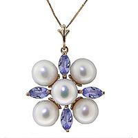 Pearl and Tanzanite Pendant Necklace 6.3ctw in 9ct Gold