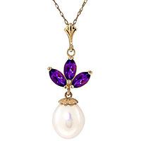 pearl and amethyst petal pendant necklace 475ctw in 9ct gold