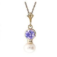 Pearl and Tanzanite Pendant Necklace 1.23ctw in 9ct Gold