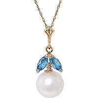 pearl and blue topaz snowdrop pendant necklace 22ctw in 9ct gold