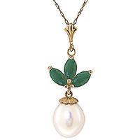 pearl and emerald petal pendant necklace 475ctw in 9ct gold